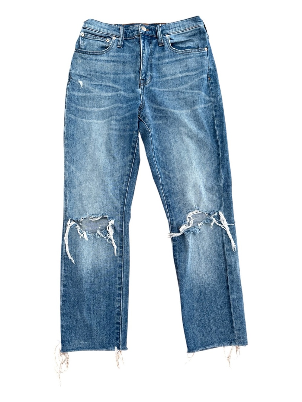 Madewell High-Rise Slim Boyjean Distressed Raw Hem Ankle Crop Size 28